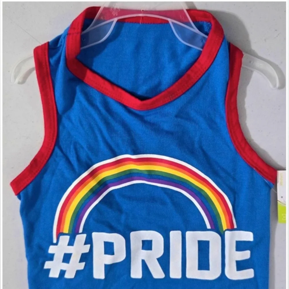 New Play Time Dog Tank Top Medium Blue Pride Rainbow Pet Animal Apparel NWT